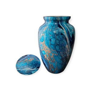 Urne commémorative bleue inspirée de l'océan avec un motif d'eau courante symbolisant le calme, le voyage éternel et la sérénité - Product Image 1