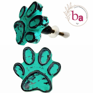 Tiradores de hierro fundido rústico verde bosque para mascotas, tiradores de puerta de armario con estampado de pata de gato y perro desgastado, manija para dormitorio Industrial - Product Image 1