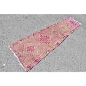 Tapis turc vintage de 2,5 x 11,5 pieds, tapis de couloir, tapis persan Herki rose - Product Image 2