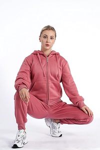 Survêtement polaire respirant 2 pièces pour femmes Ensemble de salon Pull décontracté à capuche avec poches pour le confort et le style hivernaux - Product Image 2