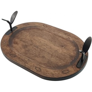 Walnut Finishing Coffee <b>Tea</b> Serving Wooden <b>Tray</b> Hot Selling Hand Engraved Decorative Rounded Shape <b>Tray</b> - Product Image 6