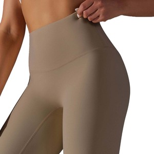 Pantalon d'entraînement taille haute bout à bout sans couture Gym Yoga Leggings XL couleur unie Spandex croisé taille léger lavé - Product Image 3