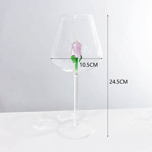 Copa de <span class=keywords><strong>vino</strong></span> de vidrio de borosilicato alto decorada con Rosa soplada a mano elegante, copas reutilizables duraderas para degustación de vinos, nuevo diseño - Product Image 6