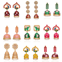 Nouveautés : Bijoux et accessoires de mode, boucles d'oreilles Jhumkas en laiton plaqué or Meenakari Kundan pour mariage et Mehndi, cadeau pour Haldi
