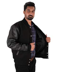 Veste Letterman de qualité supérieure pour homme en laine noire 1005 coton polaire Vestes Letterman personnalisées - Product Image 4