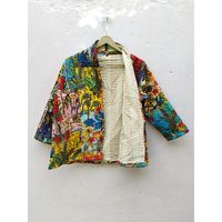Jaket katun India wanita Farida Kahlo Kantha, jaket berlapis dua sisi, pakaian pesta Blazer katun musim dingin