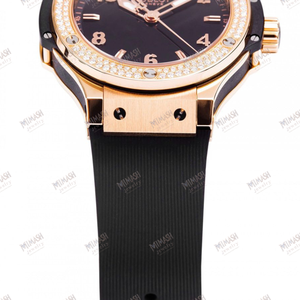 Bold Rose Gold Luxury Watch Moissanite Bisel, esfera negra y correa de goma para un aspecto llamativo con elegancia moderna - Product Image 3