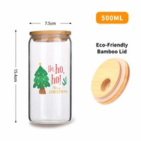Gobelet à eau en verre borosilicate avec logo personnalisé, 500 ml, design de Noël, tasse en verre avec couvercle en bambou