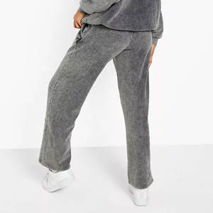 Conjunto de chándal de invierno lavado con ácido unisex-Pantalones de chándal acampanados de algodón transpirable con logotipo personalizado Sudadera con capucha a prueba de viento 2 uds XL de talla grande personalizada - Product Image 4