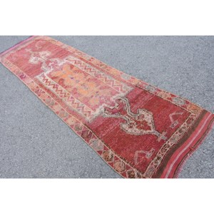 Vintage 2.8X10 pieds rouge Orange laine tapis grande surface turc tapis Patchwork motif pour entrée chevet couloir Latex soutenu - Product Image 4