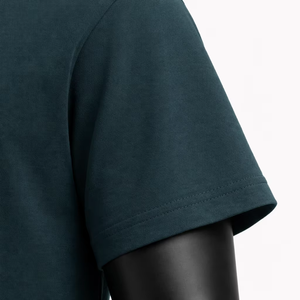 T-shirt décontracté vert foncé pour homme, col rond, manches courtes, 100 % coton, coupe oversize, couleur unie, respirant, tricoté 250g - Product Image 4