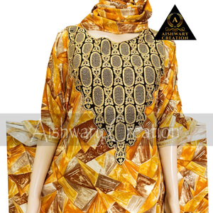 Modest Casual Abaya <b>Kaftan</b> Rayon Printed Fast Colors Breathable Fabric With Golden Lace Scarf Middle East African Culture - Product Image 3