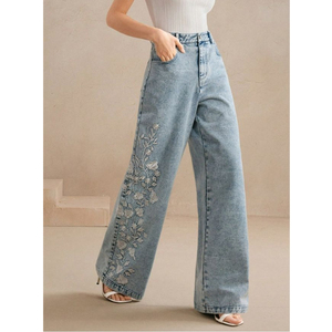 Pantalon en jean pour femme, vente chaude, pantalon en jean pour femme de haute qualité, jean skinny à fleurs brodées, jean brodé pour femme - Product Image 2