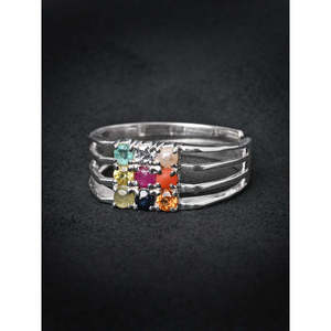 NOVAMART Fine Men's Handmade 92.5 Sterling Silver <b>Adjustable</b> <b>Ring</b> with Natural Certified Navratna Stone Nine Planets Design for - Product Image 2
