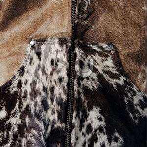 Sweat à capuche unisexe en cuir de vachette à double fermeture éclair, marron et blanc, séchage rapide, respirant, coupe-vent - Product Image 4