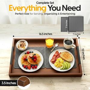 Plateau de rangement et de service en bois en gros avec élégantes poignées en métal noir, finition lisse, pour cuisine, salle à manger, décoration intérieure - Product Image 6