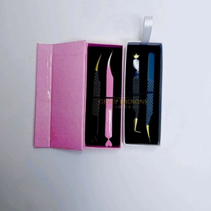 Pince à épiler professionnelle GETUP BROSONS IMPEX en acier inoxydable 10 mm, antistatique, pour isolation de volume, pointe noire/dorée rose, pour cils lisses - Product Image 4