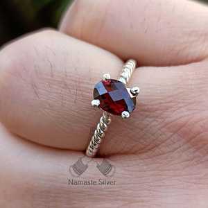 <b>Garnet</b> <b>Ring</b>, 925 Sterling Silver Handmade Oval Gemstone Boho Jewelry - Product Image 2
