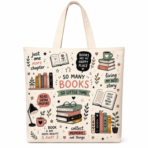 Bolsa de tela de algodón con estampado lindo y citas positivas y dibujos para regalos promocionales, estilo lona, para compras. - Product Image 4