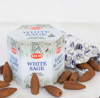 Paquete de 40 conos de incienso HEM White Sage Backflow, conos de fragancia marrón para meditación, limpieza de aura, alivio del estrés y relajación