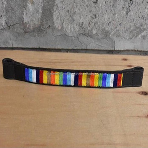 Customized Vibrant Colors Beaded Design Black Leather Brow Band for Horse Handcrafted <b>Beads</b> Stones Wholesale Quality Brow Band - Product Image 2