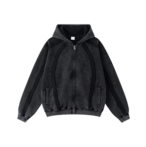 Sweat à capuche en polaire surdimensionné respirant à fermeture éclair, style streetwear vintage, effet délavé, patchwork numérique, hiver 2026 - Product Image 1