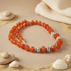Orange Carnelian Bead <b>Necklace</b> with Sterling Silver Accents <b>Fashion</b> <b>Beaded</b> Gift <b>Necklace</b> - Product Image 1
