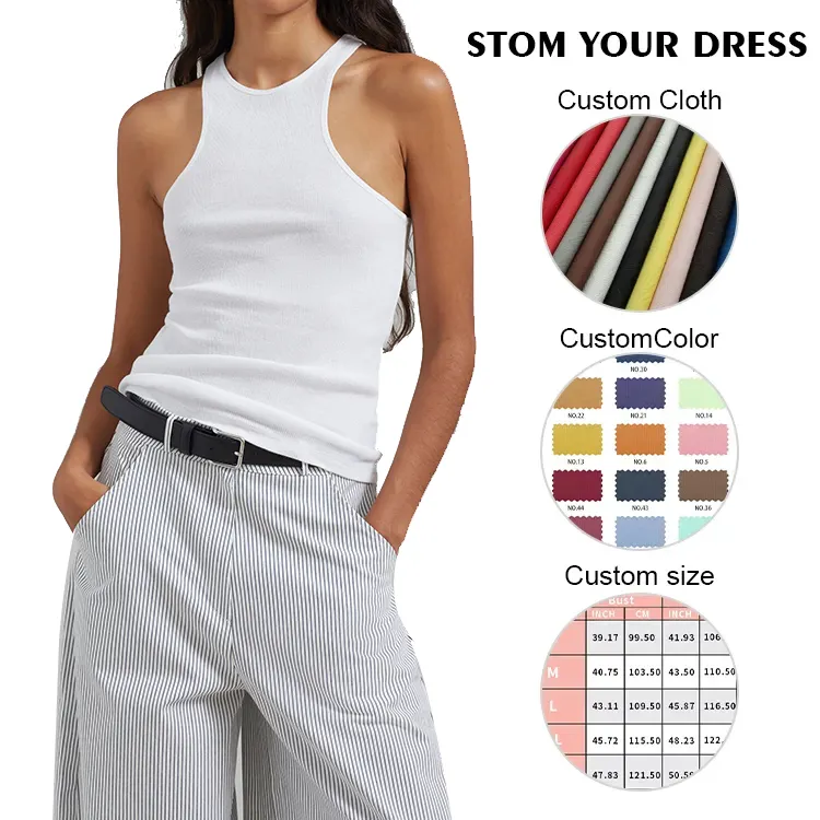Summer T-Shirts Sleeveless Cute Crop Tops Slim Fit Y2K Fashion Tee Shirt Casual Tank White Knit Crop Top Women Tshirts