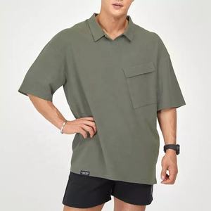 Polo surdimensionné à manches courtes pour hommes, ample, élastique, entraînement musculaire, fitness, revers - Product Image 1