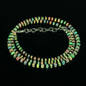 Collier de perles d'opale éthiopienne naturelle, opale de feu de Welo, perles de spinelle noires, bijoux, collier statement de 17 pouces - Product Image 1