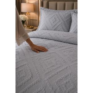 Luxury Woven Double Bed Quilt <b>Set</b> in Grey - Product Image 4