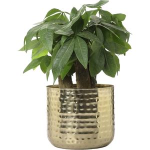 Luxueux vase à fleurs en métal doré au design martelé avec finition enduite de poudre sur support pour de superbes arrangements floraux dans la décoration intérieure - Product Image 1