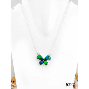 Southwest Handmade Peacock Dahlia & <b>Opal</b> Bezel Set <b>Necklace</b> Butterfly Shape Sterling Silver - Product Image 1