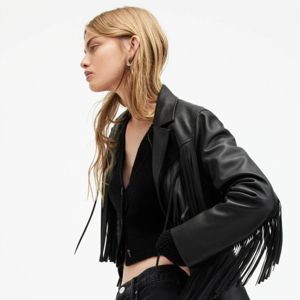 Veste en cuir frotté à la mode Veste ample de style moto à revers en cuir de vachette - Product Image 5