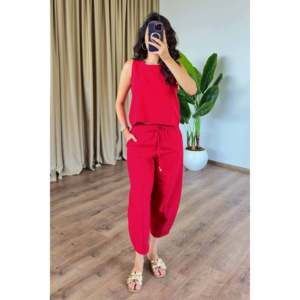 Basic Model Red <b>Linen</b> Wholesale <b>Set</b> - Red - Product Image 4
