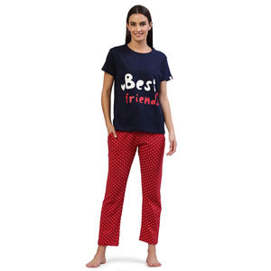 Distribuidor de confianza que vende Conjunto de pijama de media manga hecho de algodón 100% lavado biológico para mujer a precio con descuento - Product Image 1