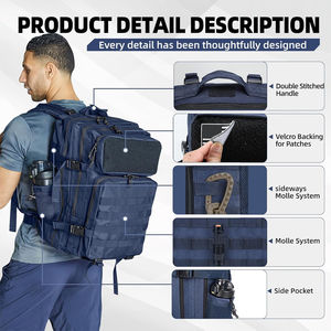 กระเป๋าเป้สะพายหลังแนวยุทธวิธีพร้อมตัวเลือกโลโก้ที่กำหนดเองน้ำหนักเบาวัสดุกันน้ำมีหลายกระเป๋าและปิดซิปได้อย่างปลอดภัย - Product Image 4