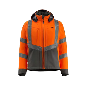 Veste de sécurité orange haute visibilité en polyester avec bandes réfléchissantes, fermeture éclair intégrale, à capuche, vêtement de travail, détection d'aiguilles, sérigraphiée - Product Image 1