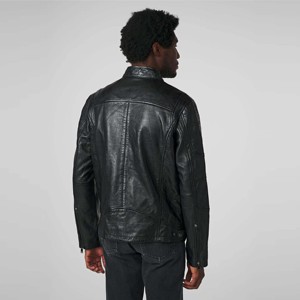 <b>Men</b> Black Vintage Racer Leather <b>Jacket</b> - Classic Slim Fit Motorcycle <b>Jacket</b> with Retro Style, Ideal for Casual Wear - Product Image 2