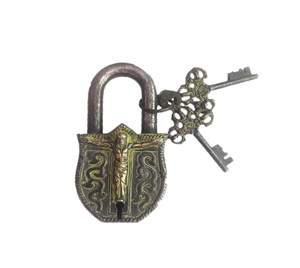 Serrure de porte à cadenas à clé en laiton de haute qualité avec relief crucifix représentant Jésus-Christ sur un cadenas à clé de sécurité croisée - Product Image 1