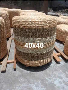 Cojín de Piso Tejido a Mano de Jacinto de Agua, Taburete Otomano Trenzado, Diseño Redondo - Product Image 3