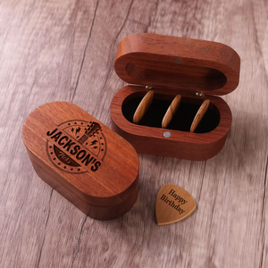 Boîte de rangement pour médiators de guitare en bois massif, fabriquée à la main, durable, pour médiators et accessoires de guitare - Product Image 5
