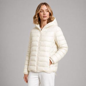 Abrigo de Plumón con Capucha Blanco Unisex para Mujer, Corte Regular, Cierre de Cremallera, Color Sólido, Ropa Exterior Transpirable - Product Image 1