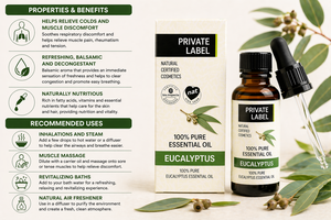 Huile essentielle d'eucalyptus en marque privée, 100% pure, 30 ml, OEM |   Huile de soulagement musculaire décongestionnante |   Végétalien Biologique Espagne UE - Product Image 3