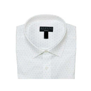 Camicia Casual da Uomo 100% Cotone Bianca con Design a Prismi Triangolari Taglia 36-37 Colletto con Bottoni Tessuto Popeline Antipiega Fornitura ODM - Product Image 2
