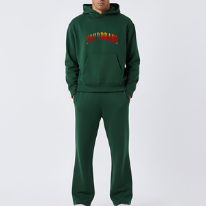 Ensemble de survêtement pour homme de haute qualité, poids lourd, couleur unie, 2 pièces, respirant, pantalon de survêtement à jambe droite et sweat-shirt à capuche - Product Image 1