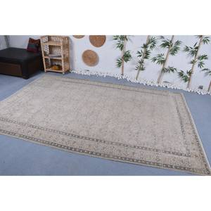 Tapis turc vintage classique Beige fait à la main Patchwork Design Rectangle couloir haute laine bambou soie 6'4 \ "X 9'7 \" Latex vivant - Product Image 2