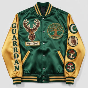 Veste de baseball universitaire personnalisée avec logo brodé en chenille satinée sur le devant, style streetwear pour hommes, écologique et respirante, vente en gros - Product Image 1