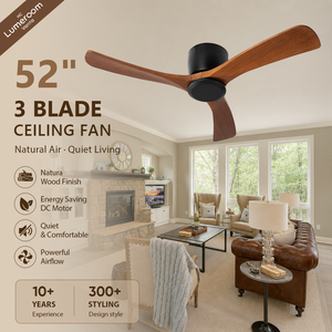 Ventilateur de plafond 52 pouces à 3 pales sans lumière, ventilateur de plafond en bois rustique avec moteur DC silencieux pour salon et chambre à coucher - Product Image 1