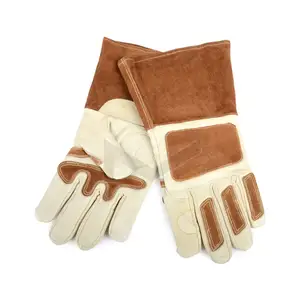 Heat Resistant Forge Welding Gloves 14 inches Cowhide Leather Long Sleeve and Insulated Lining Grill Gloves